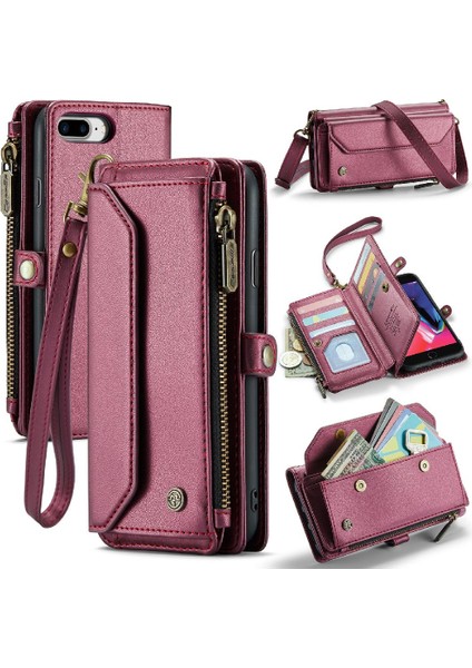 Iphone 7 Için Crossbody Durumda Artı/8 Artı Kart Tutucu Fermuar Faturaları Yuvası Kılıf (Yurt Dışından)