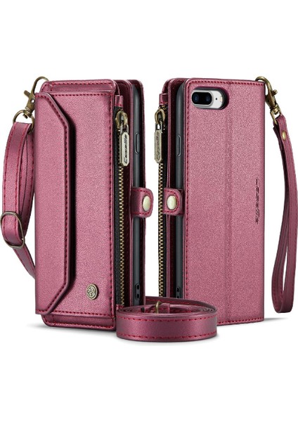 Iphone 7 Için Crossbody Durumda Artı/8 Artı Kart Tutucu Fermuar Faturaları Yuvası Kılıf (Yurt Dışından)
