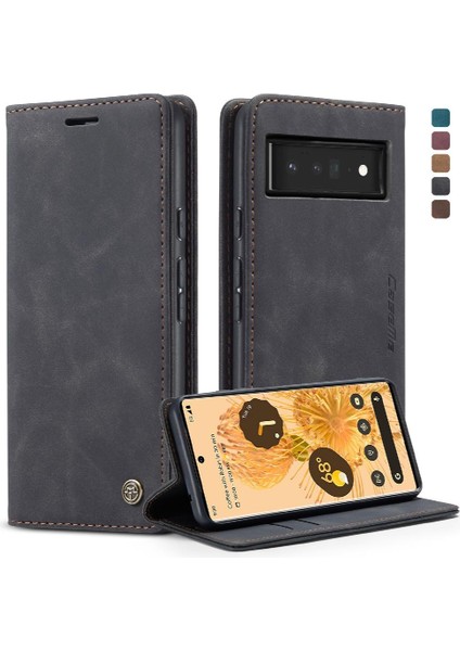 Google Piksel 6 Pro Manyetik Kapatma Darbeye Dayanıklı Vintage Pu Için Flip Case (Yurt Dışından)