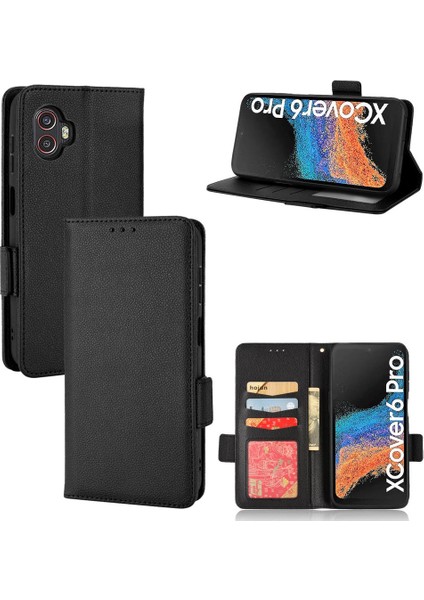 Samsung Galaxy Xcover6 Pro Pu Deri Manyetik Kart Yuvaları Tutucu (Yurt Dışından)
