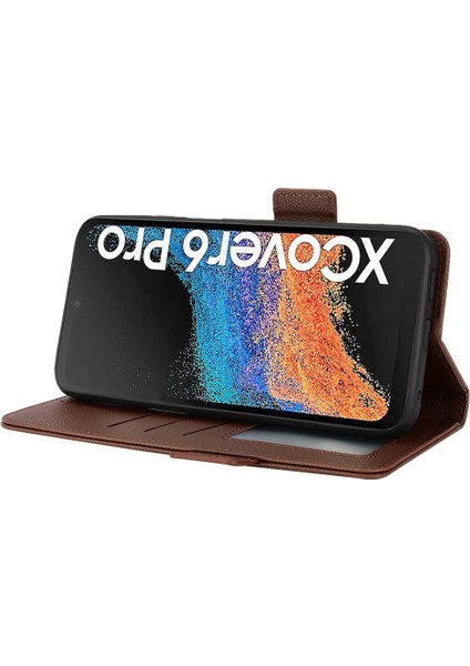 Samsung Galaxy Xcover6 Pro Pu Deri Manyetik Kart Yuvaları Tutucu (Yurt Dışından)