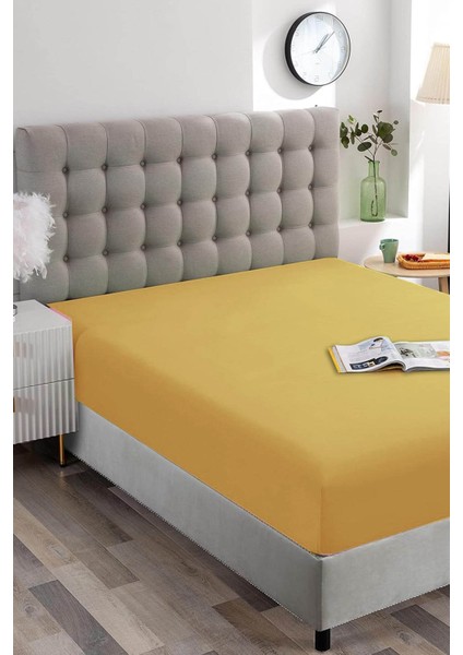 Sarı Pamuklu Tek Kişilik Lastikli Çarşaf 100x200