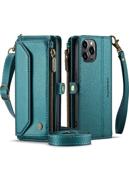 Iphone 12 /12 Pro Için Crossbody Durumda Rfid Engelleme Fermuar Faturaları Yuvası Kılıf (Yurt Dışından)
