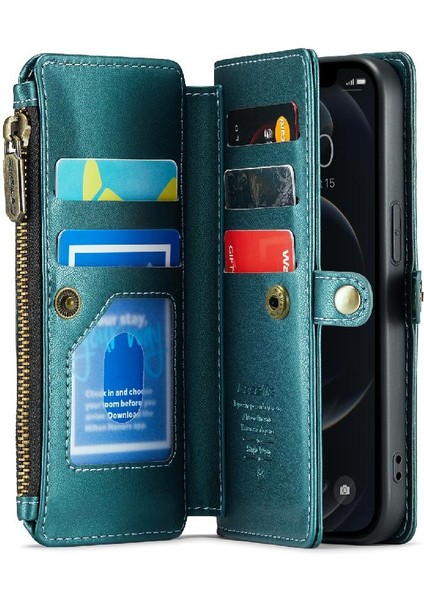 Iphone 12 /12 Pro Için Crossbody Durumda Rfid Engelleme Fermuar Faturaları Yuvası Kılıf (Yurt Dışından)