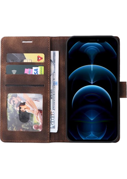 Iphone 12 Için Flip Case Pro Max Darbeye Cüzdan Deri Kılıf Basit (Yurt Dışından)