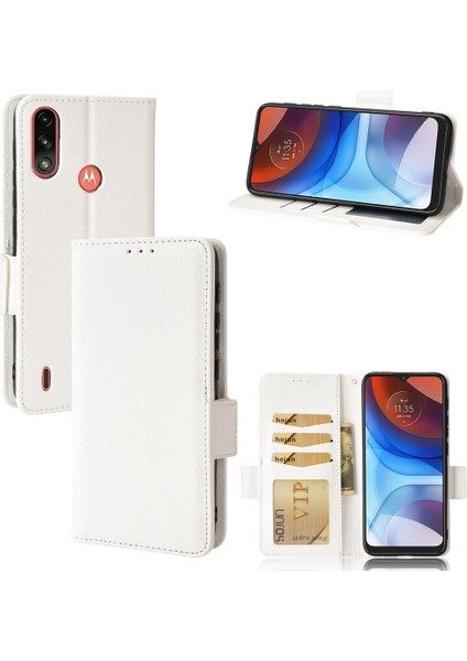 Motorola Moto E7 Güç Cüzdan Pu Deri Yan Toka Manyetik (Yurt Dışından)