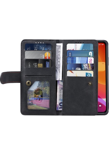 Iphone 11 Için Flip Case Pu Deri Kickstand Kordon Cüzdan 9 Kart Yuvaları (Yurt Dışından)
