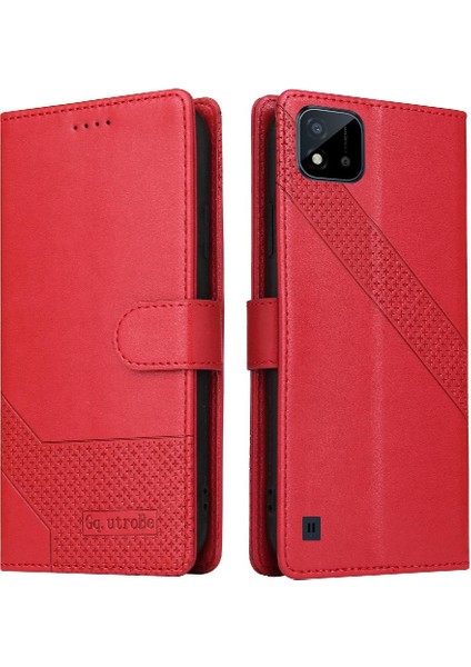Realme C20 Premium Deri Darbeye Üç Kart Yuvaları 4 Için Flip Case (Yurt Dışından)