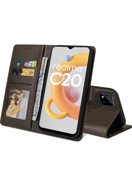 Realme C20 Premium Deri Darbeye Üç Kart Yuvaları 4 Için Flip Case (Yurt Dışından)
