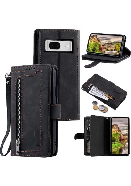 Google Piksel 9 Pu Deri Kordon Kickstand 9 Kart Yuvaları Için Flip Case (Yurt Dışından)
