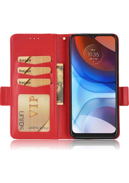 Motorola Moto E7 Güç Cüzdan Pu Deri Yan Toka Manyetik (Yurt Dışından)