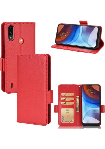 Motorola Moto E7 Güç Cüzdan Pu Deri Yan Toka Manyetik (Yurt Dışından)