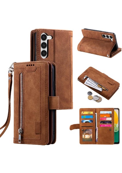 Samsung Galaxy S23 Kordon 9 Kart Yuvaları Pu Deri Cüzdan Için Flip Case (Yurt Dışından)