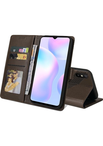 Xiaomi Redmi 9A Üç Kart Yuvaları Premium Deri Kickstand Için Flip Case (Yurt Dışından)