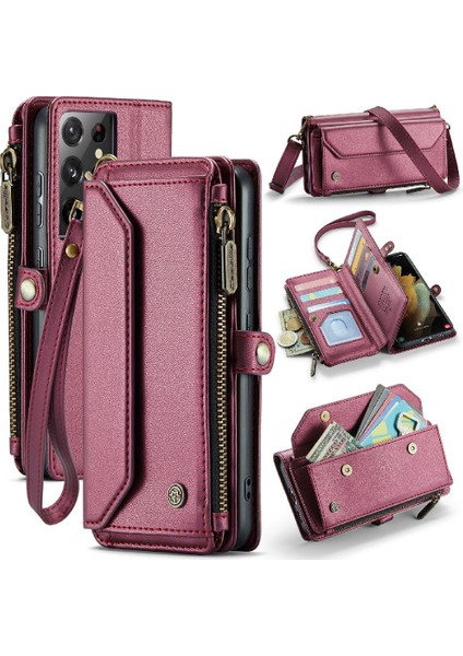 Samsung Galaxy S21 Için Crossbody Durumda Ultra Kılıf Cüzdan Fermuar Faturaları Yuvası (Yurt Dışından)