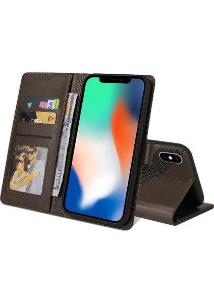 Iphone x Üç Kart Yuvaları Premium Deri Kickstand Için Flip Case (Yurt Dışından)