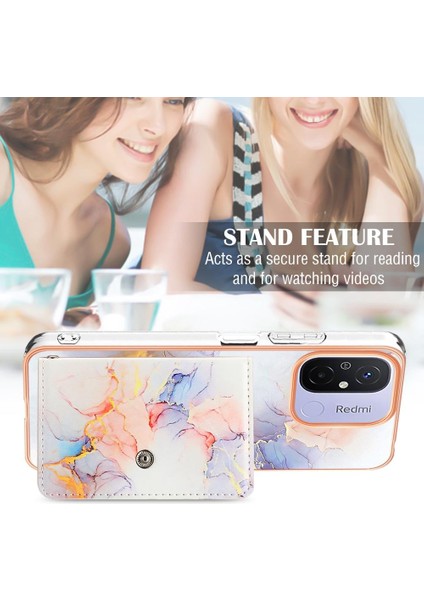 Xiaomi Redmi Için 12C Ince Cüzdan Yumuşak Tpu Tampon Kart Yuvaları Mermer (Yurt Dışından)