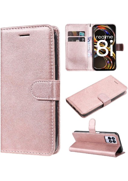 Kart Yuvası Klasik Katı ile Realme 8i Yüksek Kaliteli Deri Için Flip Case (Yurt Dışından)