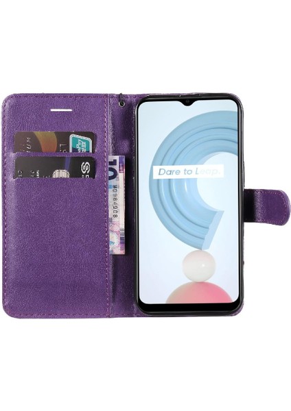 Kart Yuvası Klasik Kılıf ile Realme C21Y Yüksek Kaliteli Deri Için Flip Case (Yurt Dışından)