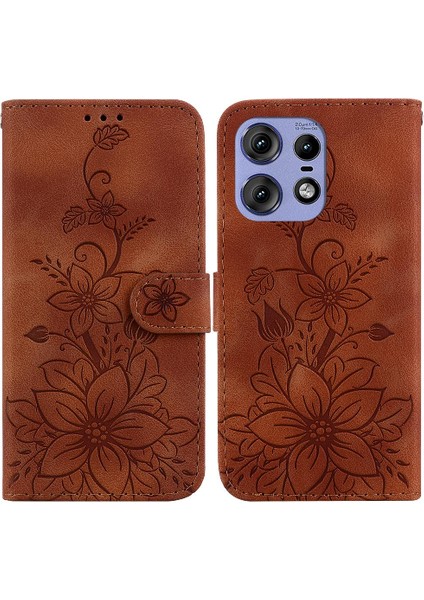 Motorola Moto Kenar 50 Pro Manyetik Kickstand Kabartmalı Zambak Için Flip Case (Yurt Dışından)