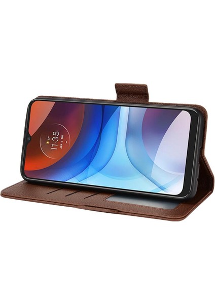 Motorola Moto E7 Güç Cüzdan Pu Deri Yan Toka Manyetik (Yurt Dışından)