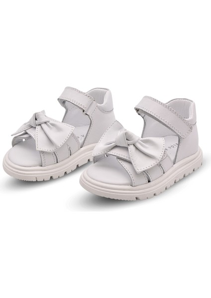 Katty Çift Cırtlı Fiyonk Detaylı Hakiki Deri Kız Bebek Sandalet Beyaz fırsatları