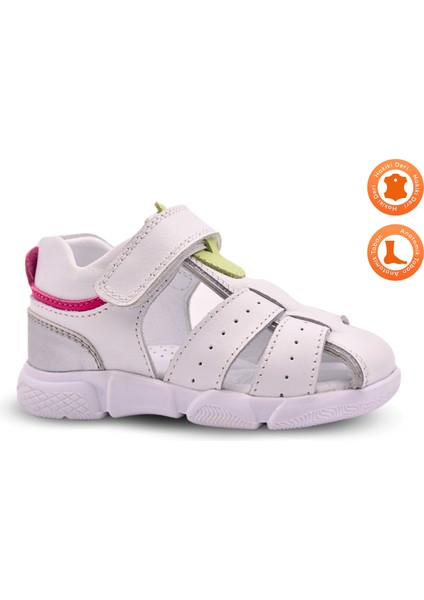 Cloe Tek Cırtlı Arkası Kapalı Hakiki Deri Kız Bebek Sandalet Beyaz