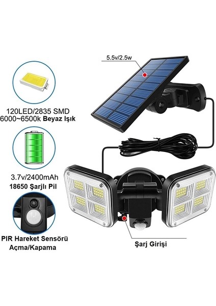 120 LED Solar Lamba 20W Güneş Enerjili Aydınlatma fiyatları