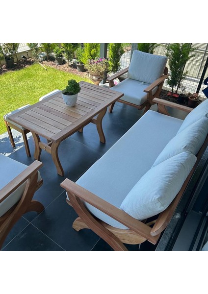 Angela Masif Ahşap Bahçe Balkon Koltuk Kayın Ağacı 3+1+1 Koltuk, Masa ve Puf Takımı fiyatları