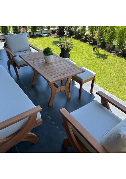 Angela Masif Ahşap Bahçe Balkon Koltuk Kayın Ağacı 3+1+1 Koltuk, Masa ve Puf Takımı modelleri