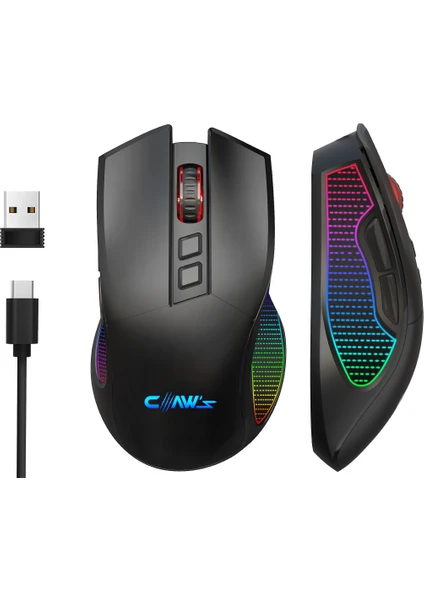 Crossfire Air V1 Kablosuz 10000 Dpi Pixart PMW3325 Sensör Makro Yazılımlı Chromatic RGB Kablosuz Gaming Mouse - Siyah (2.4 GHz Kablosuz + BT5.1 + Type-C ile Kullanım Desteği)