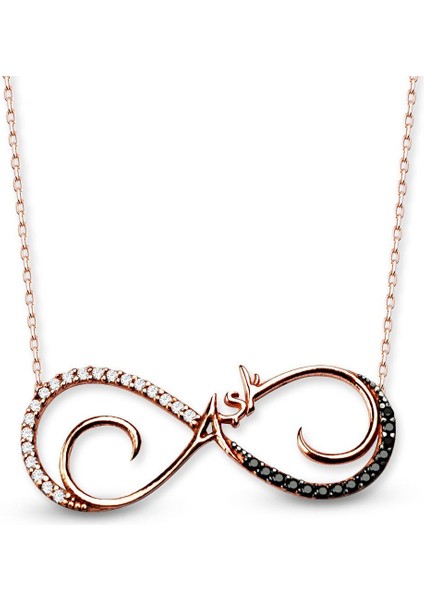 925 Ayar Gümüş Siyah Zirkon Taşlı Aşk Yazılı Sonsuzluk Kolye fiyatları