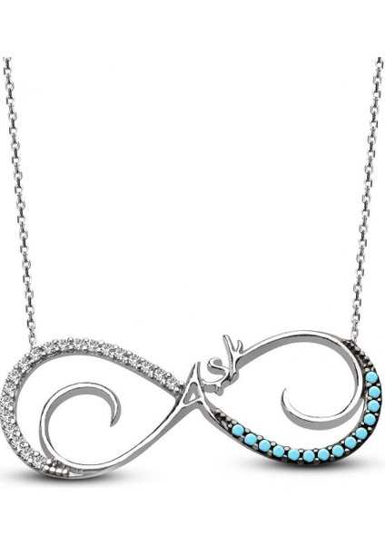 925 Ayar Gümüş Siyah Zirkon Taşlı Aşk Yazılı Sonsuzluk Kolye modelleri