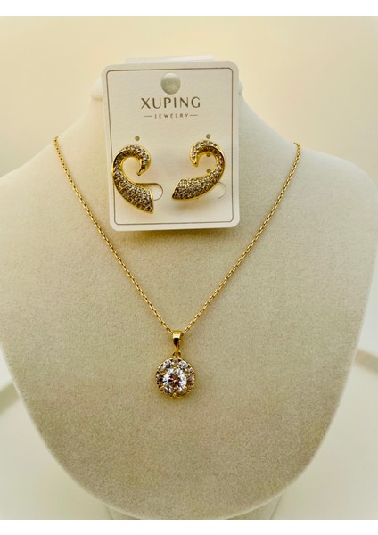 Xupıng Jewelry 14 Ayar Altın Kaplama, Deniz Atı Zirkon Taşlı Küpe