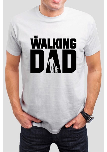 Beyaz The Wlaking Dad Babalar Günü Baskılı Unisex Tişört C606