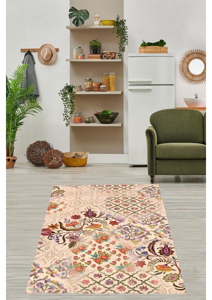 Çok Renkli Yaprak ve Çiçek Desenli Kreatif Modern Dekoratif Yıkanabilir Kaymaz Taban Leke Tutmaz Salon Halısı