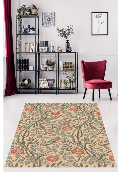 Vintage Sarmaşık Çiçek Desen Yıkanabilir Kaymaz Taban Leke Tutmaz Salon Halısı fiyatları
