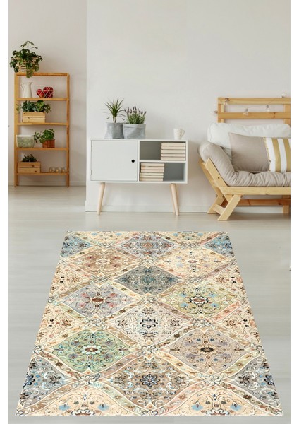 Etnik Stil Retro Yıkanabilir Kaymaz Taban Leke Tutmaz Çocuk Odası Halısı