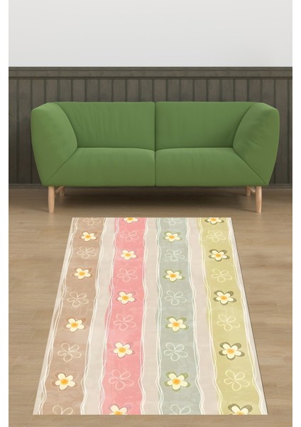 Pastel Renk Bloklu Papatya Dökümlü Yıkanabilir Kaymaz Taban Leke Tutmaz Salon Halısı Yoluk fiyatları