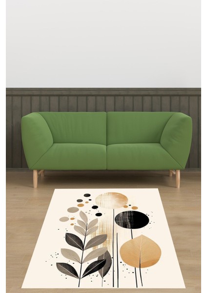 Beyaz Zeminde Yaprak Desenli Modern Yıkanabilir Kaymaz Taban Leke Tutmaz Salon Halısı Yolluk fiyatları
