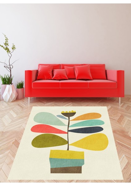 Bohem Özel Tasarımlı Renkli Çiçek Desen Yıkanabilir Kaymaz Taban Leke Tutmaz Salon Halısı Yolluk