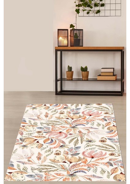 Bej Pastel Renkli Botanik Temalı Modern Yıkanabilir Kaymaz Taban Leke Tutmaz Salon Halısı Yolluk fiyatları