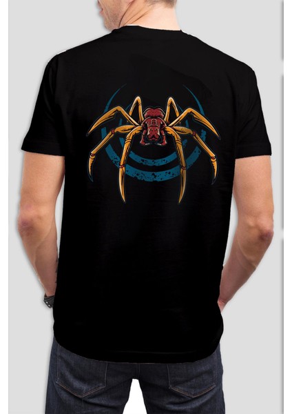 Örümcek Baskılı Siyah Unisex Tişört C541