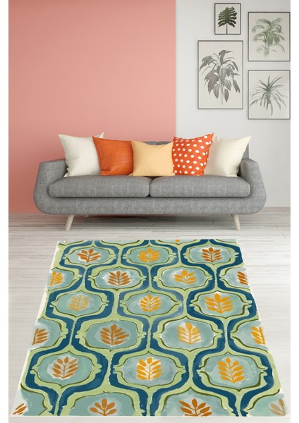 Bohem Yaprak Desen Yıkanabilir Kaymaz Taban Leke Tutmaz Salon Halısı fiyatları