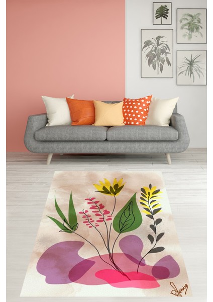 Minimal Çiçek Desenli Renkli Yıkanabilir Kaymaz Taban Leke Tutmaz Salon Halısı Yolluk fiyatları