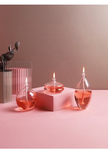Glory Rose cam Kandil Seti (3 Adet Cam Kandil - 200 ml Kandil Yağı - 3 Adet Kandil Fitili )