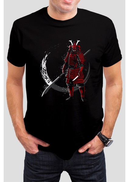 Samurai Kumandan Baskılı Siyah Unisex Tişört C529