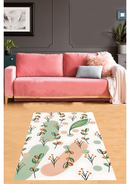 Iskandinav Tarzı Renkli Yaprak Dalları Yıkanabilir Kaymaz Taban Leke Tutmaz Salon Halısı