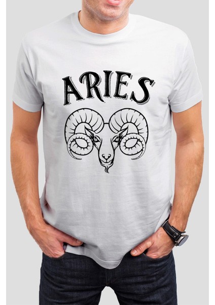 Aries Koç Burcu Baskılı Siyah Unisex Tişört C519