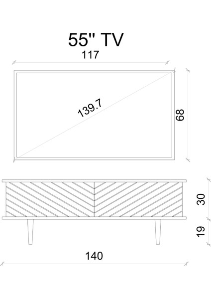 Pollux Country 2 Kapaklı (Üstten Açılır) Ahşap Ayaklı 140 cm Tv Ünitesi